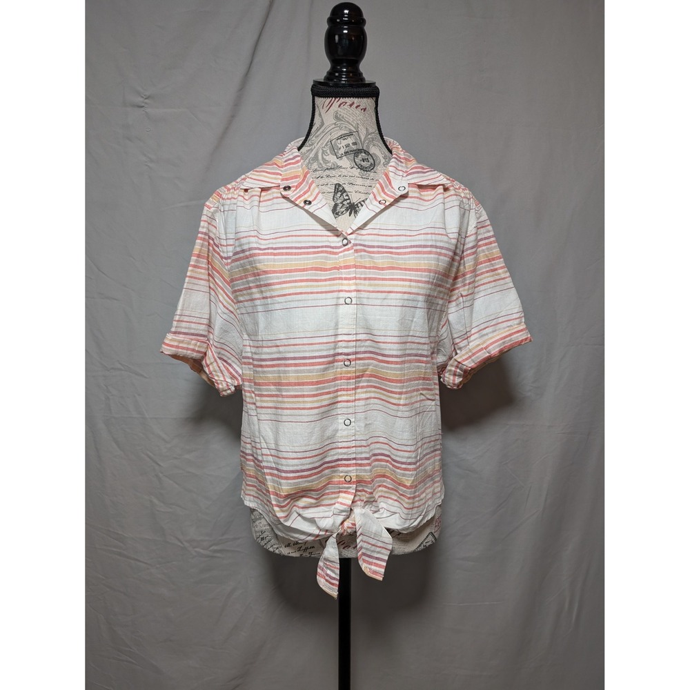 Express Striped Button Tie Top Short Sleeve Cotton Blouse New Women's Small